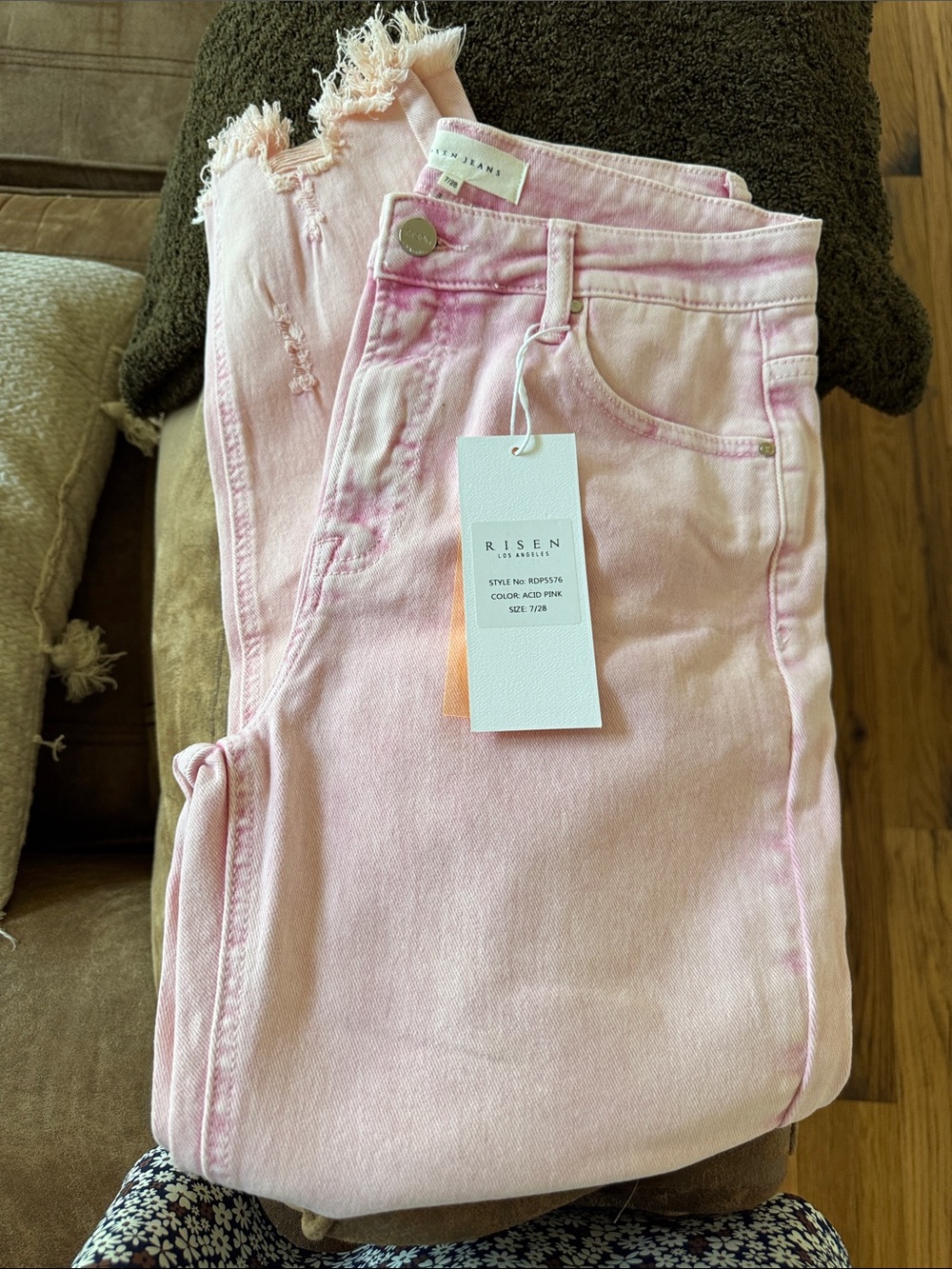 RISEN Pink High-Rise Distressed Women's Jeans